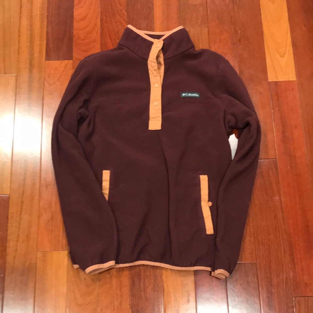 Columbia Burgundy and Tan Pullover Fleece Sweater